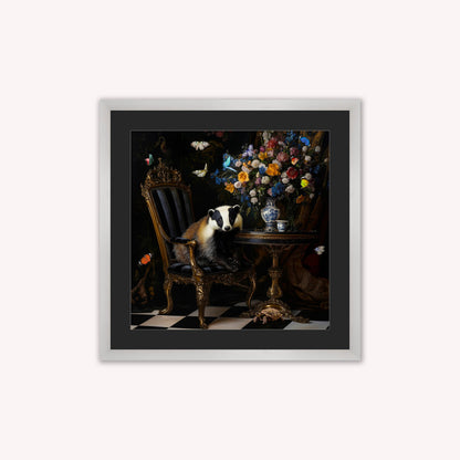 Curiosity Badger at the Stately Home with Black Mount Framed Wall Art