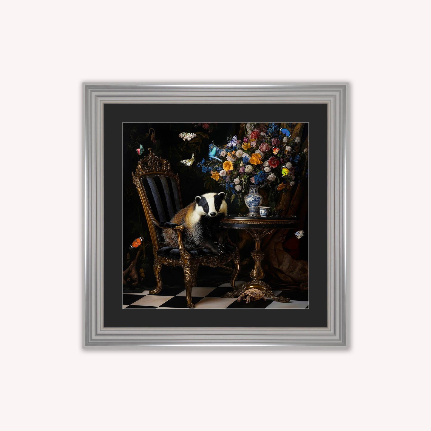Curiosity Badger at the Stately Home with Black Mount Framed Wall Art