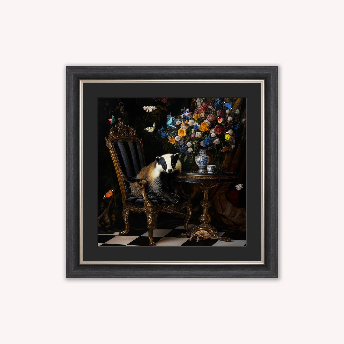 Curiosity Badger at the Stately Home with Black Mount Framed Wall Art