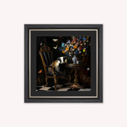 Curiosity Badger at the Stately Home with Black Mount Framed Wall Art