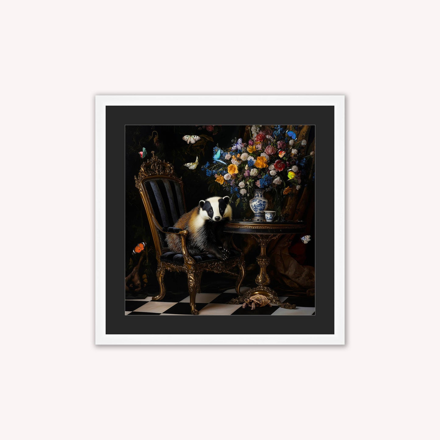 Curiosity Badger at the Stately Home with Black Mount Framed Wall Art