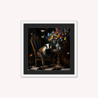 Curiosity Badger at the Stately Home with Black Mount Framed Wall Art
