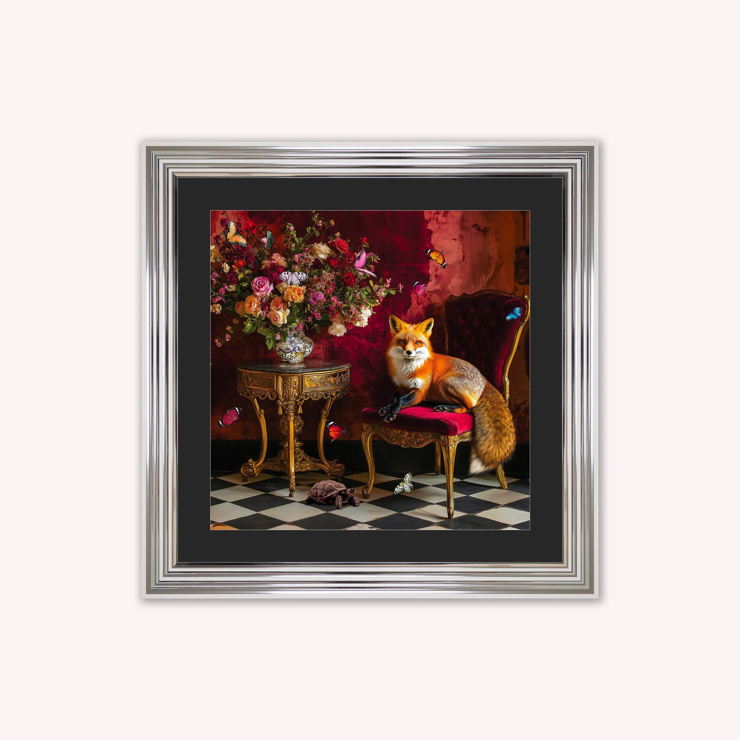 Curiosity Fox at the Stately Home with Black Mount Framed Wall Art