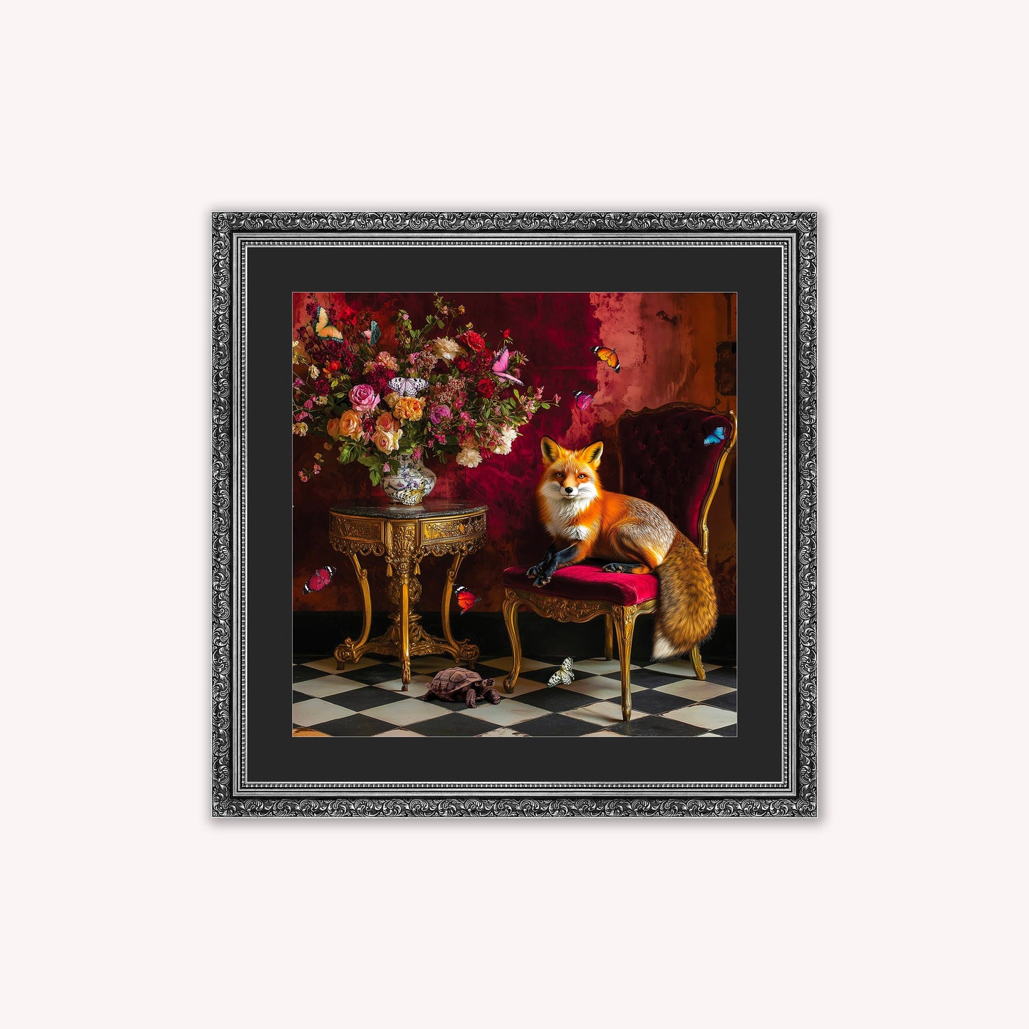 Curiosity Fox at the Stately Home with Black Mount Framed Wall Art
