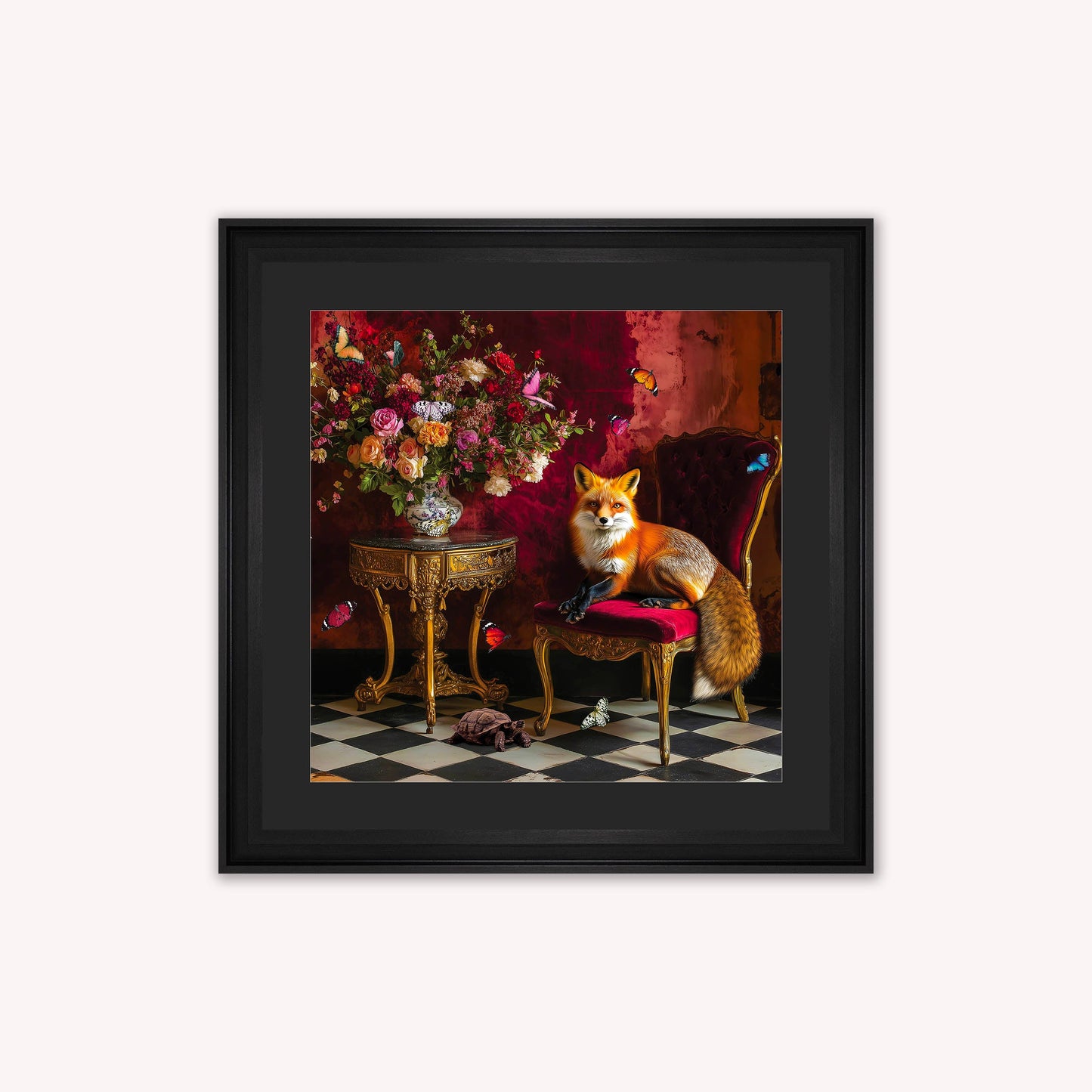 Curiosity Fox at the Stately Home with Black Mount Framed Wall Art