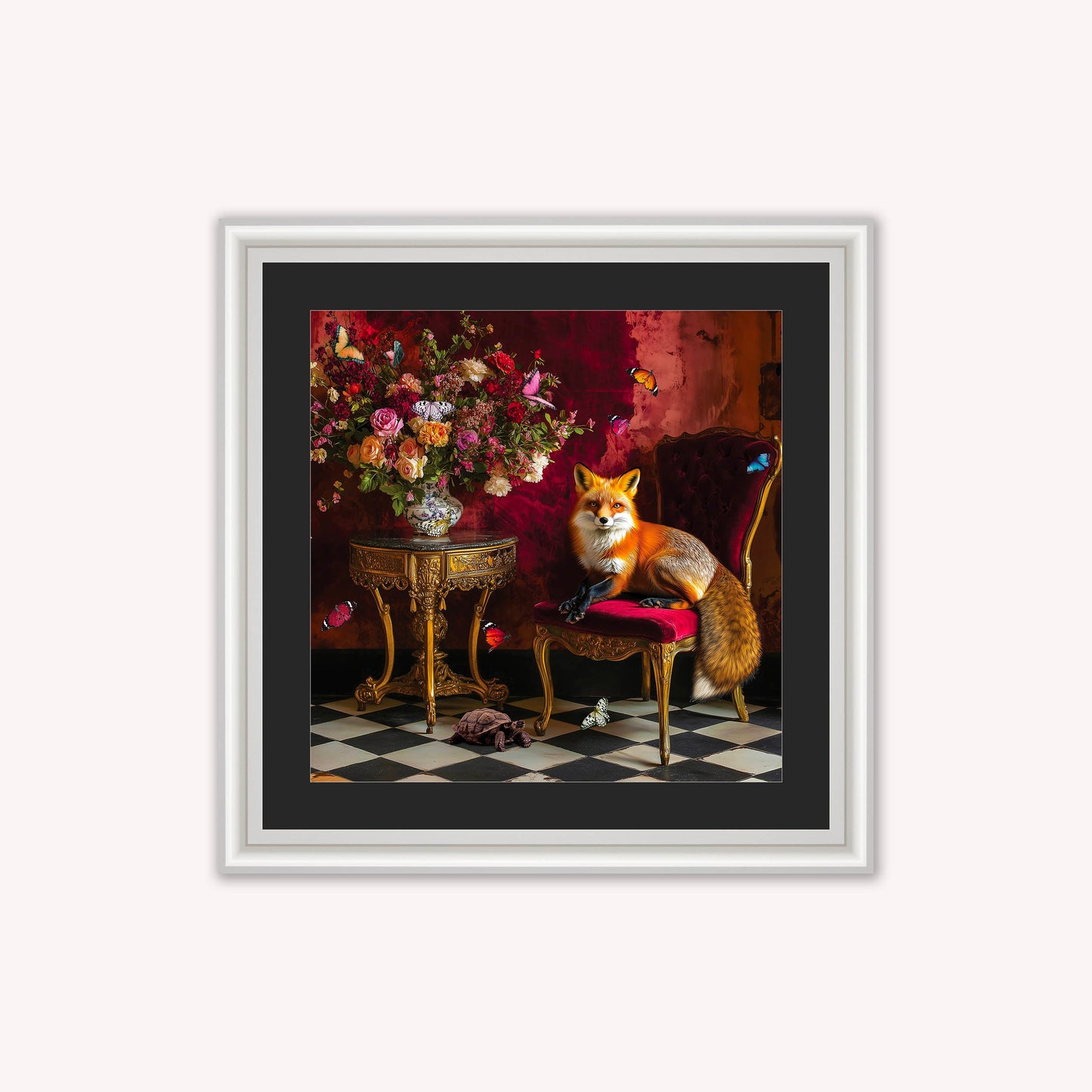 Curiosity Fox at the Stately Home with Black Mount Framed Wall Art