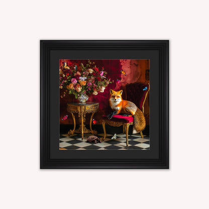 Curiosity Fox at the Stately Home with Black Mount Framed Wall Art