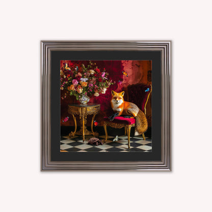 Curiosity Fox at the Stately Home with Black Mount Framed Wall Art