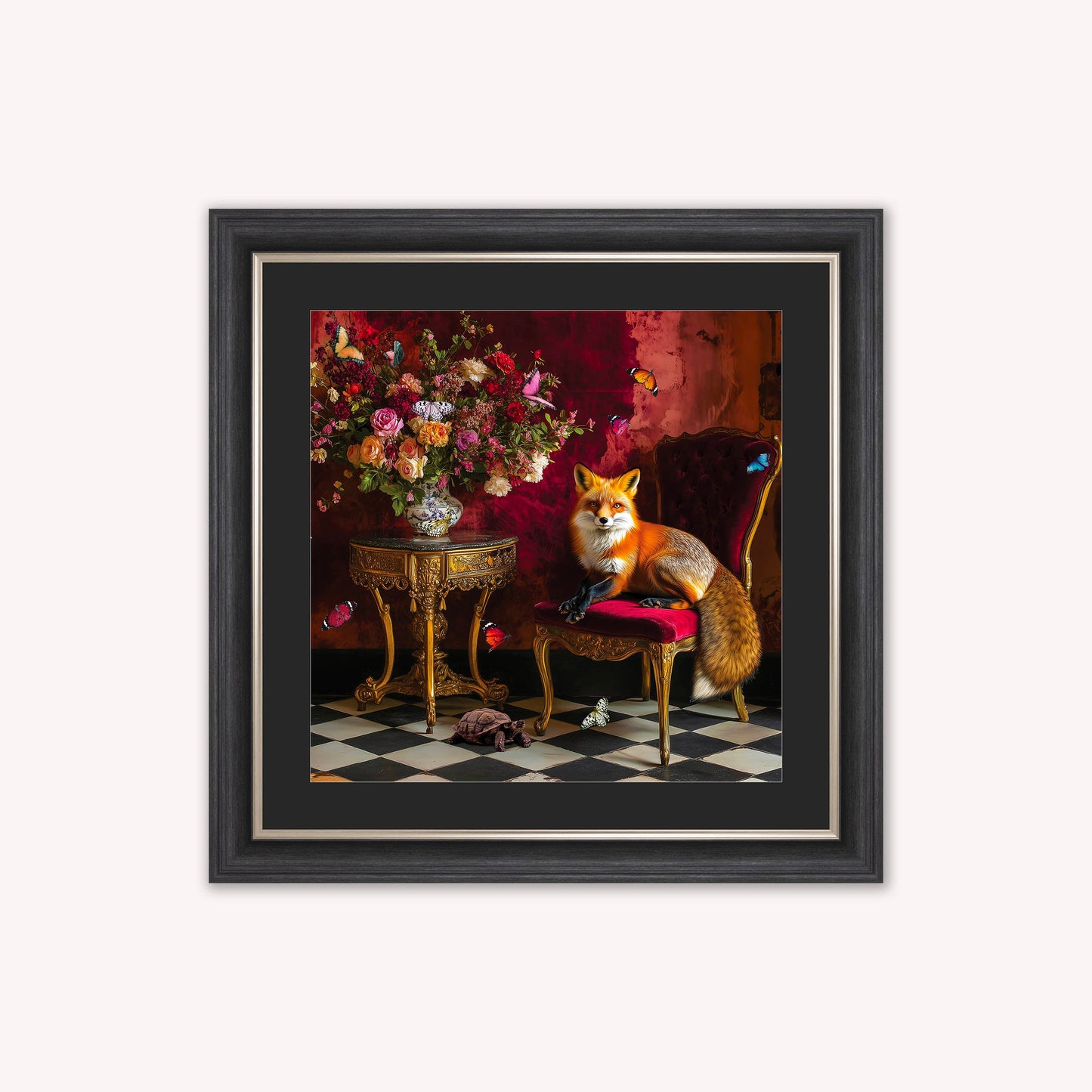 Curiosity Fox at the Stately Home with Black Mount Framed Wall Art