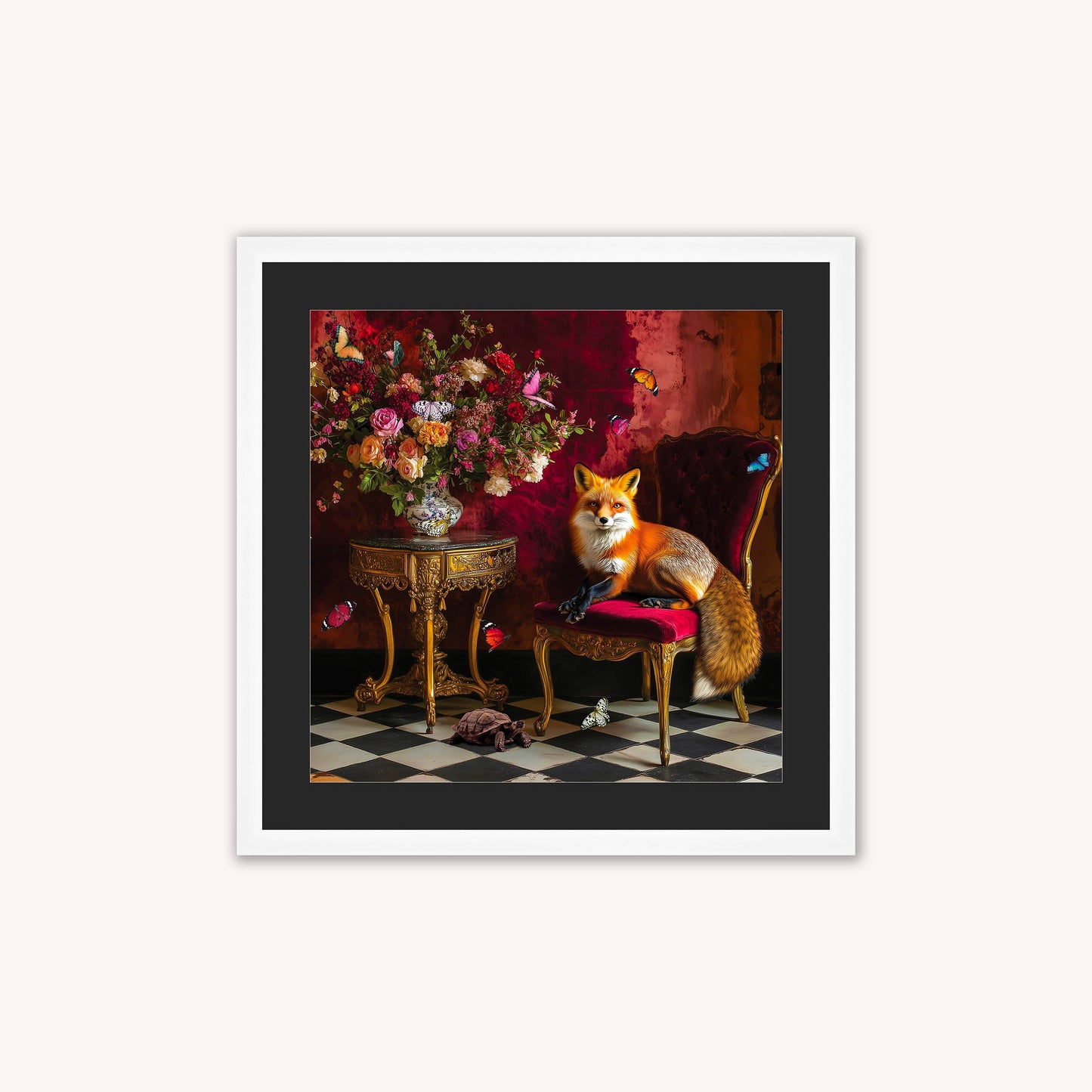 Curiosity Fox at the Stately Home with Black Mount Framed Wall Art
