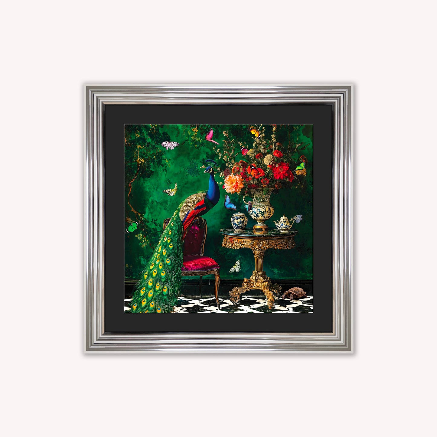 Curiosity Peacock at the Stately Home with Black Mount Framed Wall Art