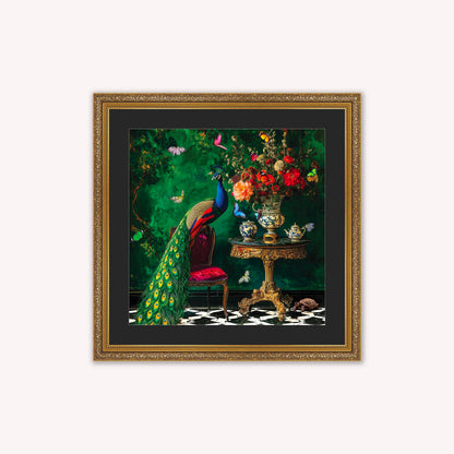 Curiosity Peacock at the Stately Home with Black Mount Framed Wall Art
