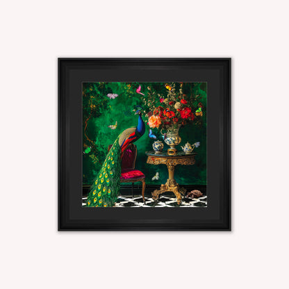 Curiosity Peacock at the Stately Home with Black Mount Framed Wall Art