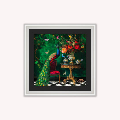 Curiosity Peacock at the Stately Home with Black Mount Framed Wall Art