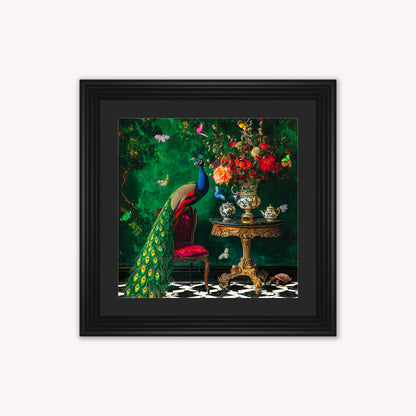 Curiosity Peacock at the Stately Home with Black Mount Framed Wall Art