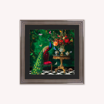 Curiosity Peacock at the Stately Home with Black Mount Framed Wall Art