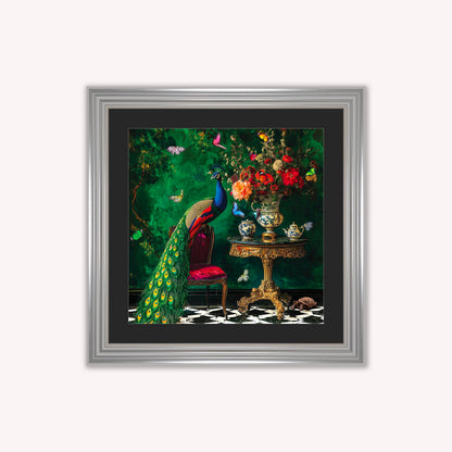 Curiosity Peacock at the Stately Home with Black Mount Framed Wall Art