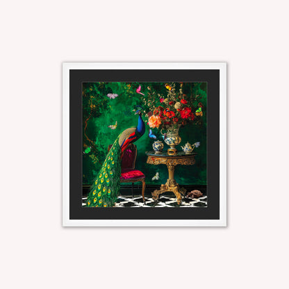 Curiosity Peacock at the Stately Home with Black Mount Framed Wall Art