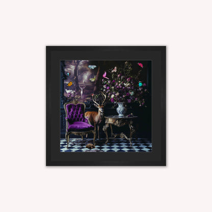 Curiosity Stag at the Stately Home with Black Mount Framed Wall Art