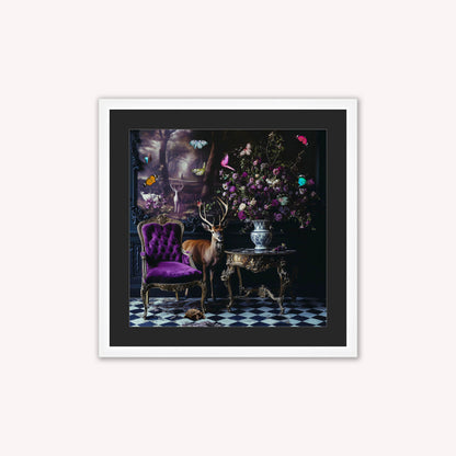 Curiosity Stag at the Stately Home with Black Mount Framed Wall Art