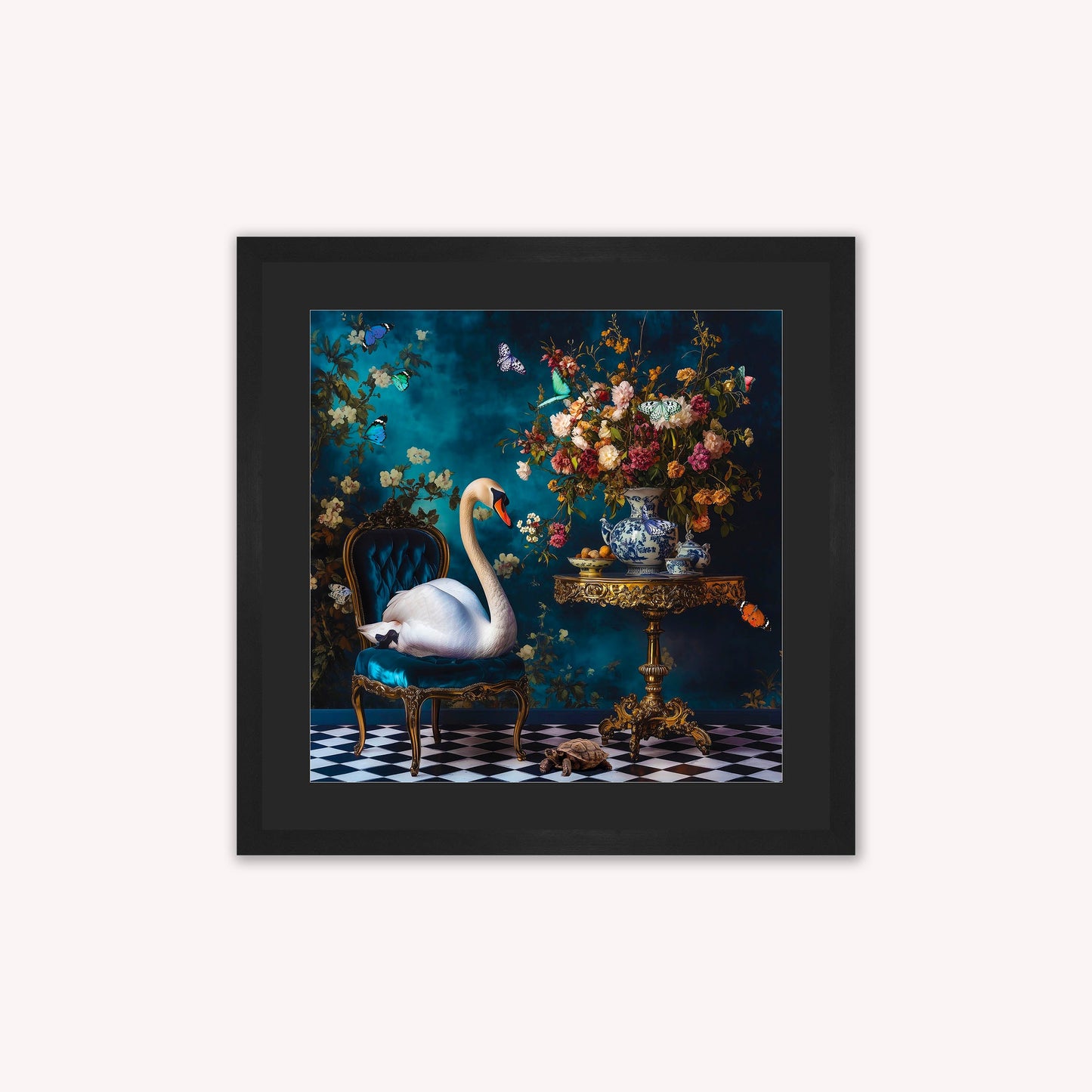 Curiosity Swan at the Stately Home with Black Mount Framed Wall Art