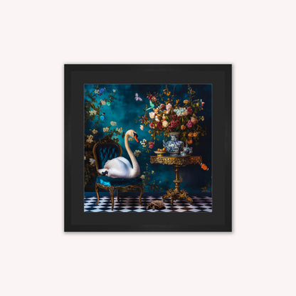Curiosity Swan at the Stately Home with Black Mount Framed Wall Art