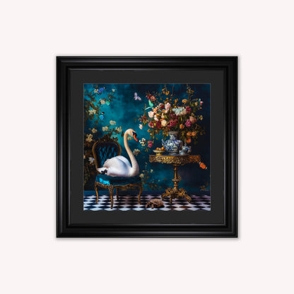 Curiosity Swan at the Stately Home with Black Mount Framed Wall Art