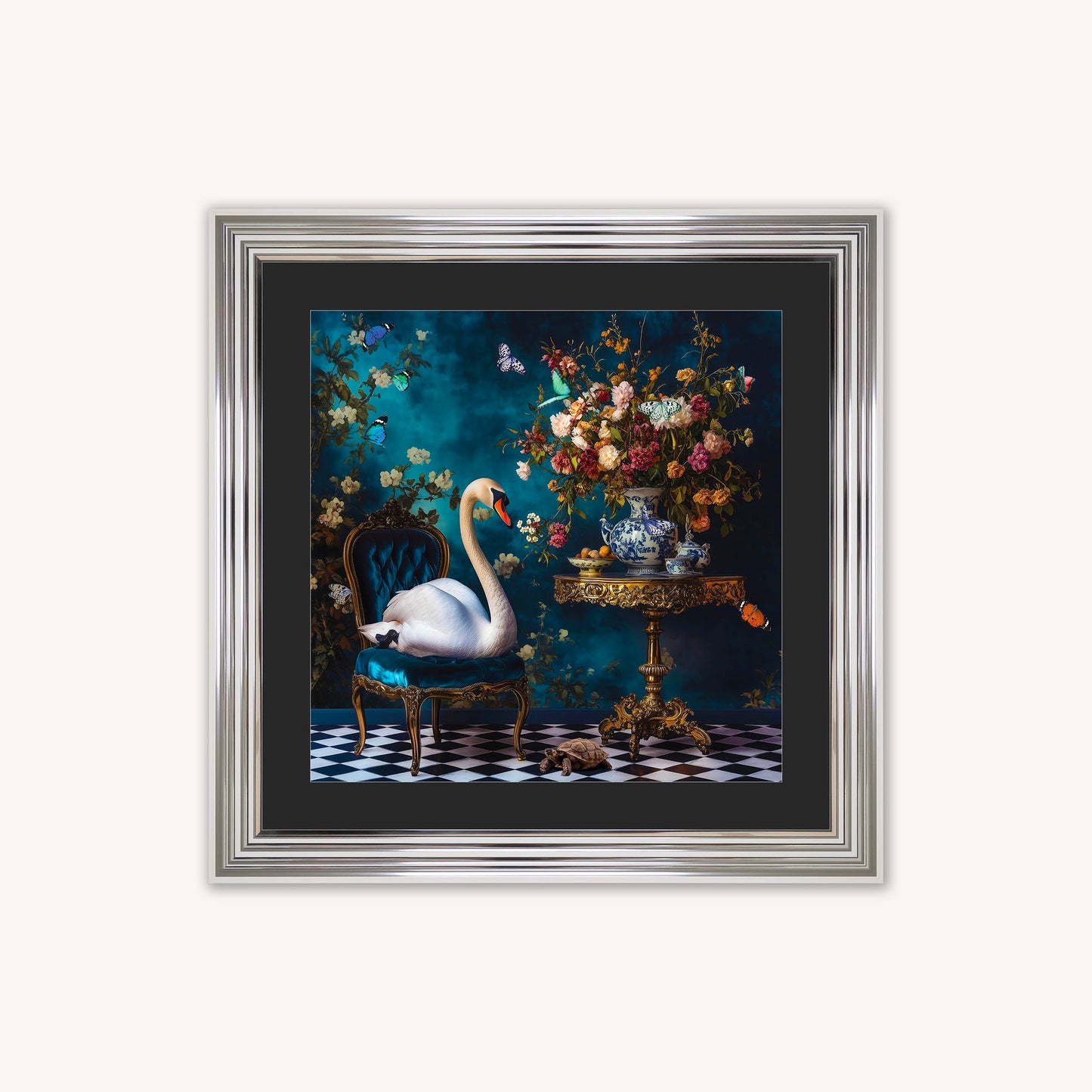 Curiosity Swan at the Stately Home with Black Mount Framed Wall Art