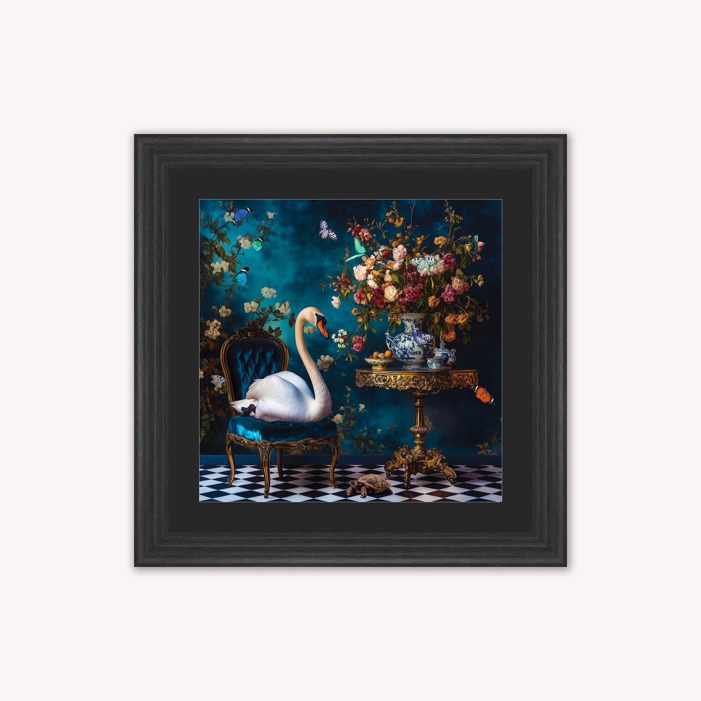 Curiosity Swan at the Stately Home with Black Mount Framed Wall Art