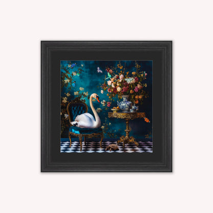 Curiosity Swan at the Stately Home with Black Mount Framed Wall Art