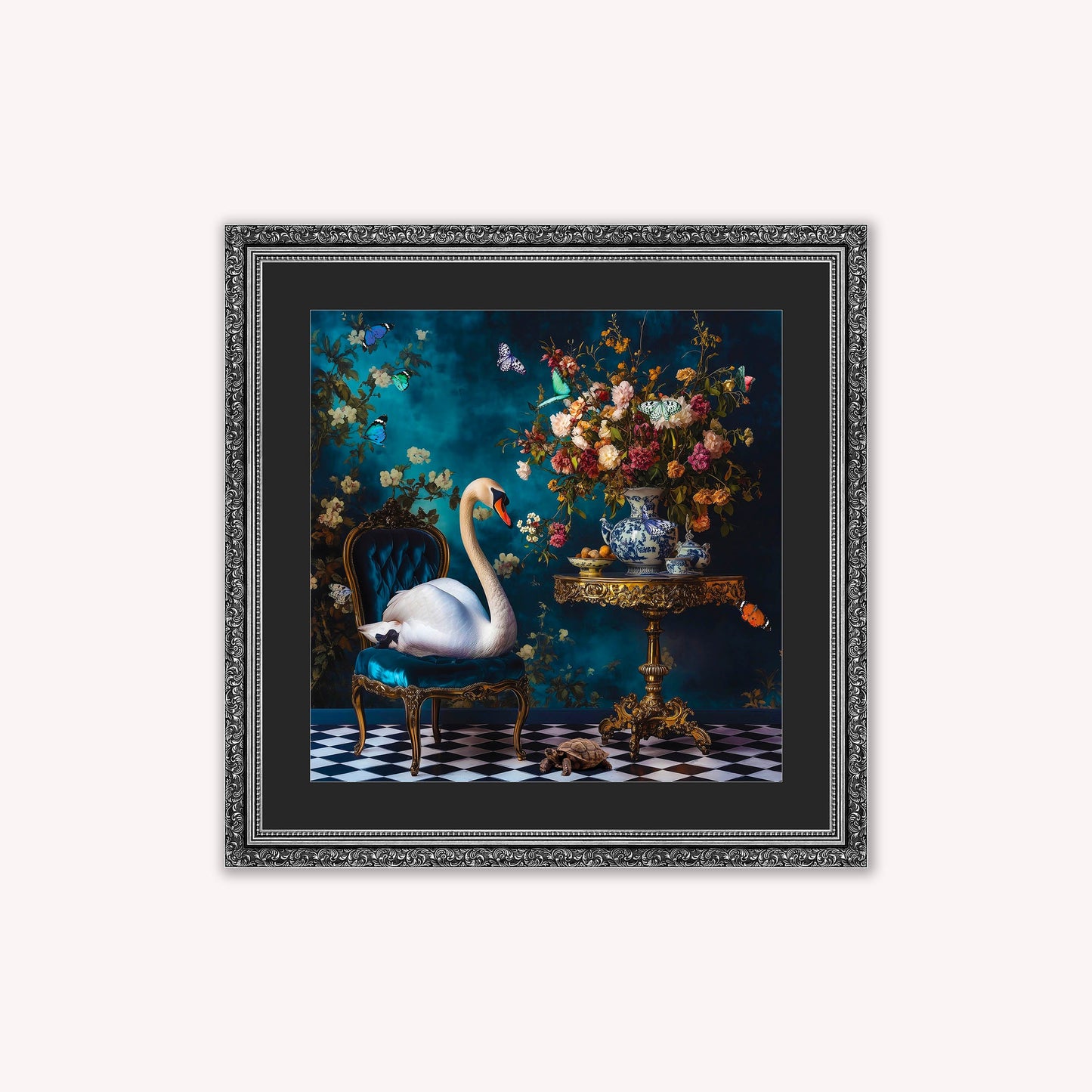 Curiosity Swan at the Stately Home with Black Mount Framed Wall Art