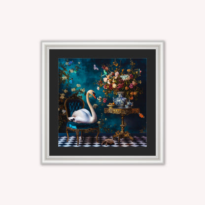 Curiosity Swan at the Stately Home with Black Mount Framed Wall Art