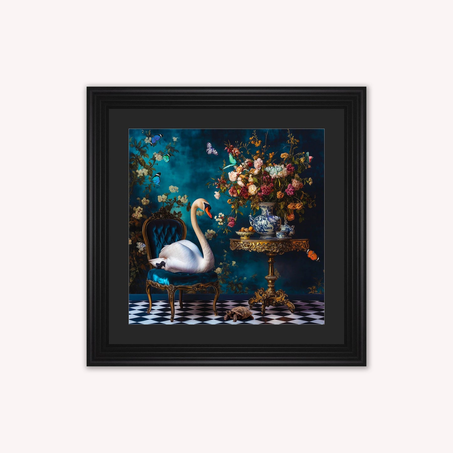 Curiosity Swan at the Stately Home with Black Mount Framed Wall Art