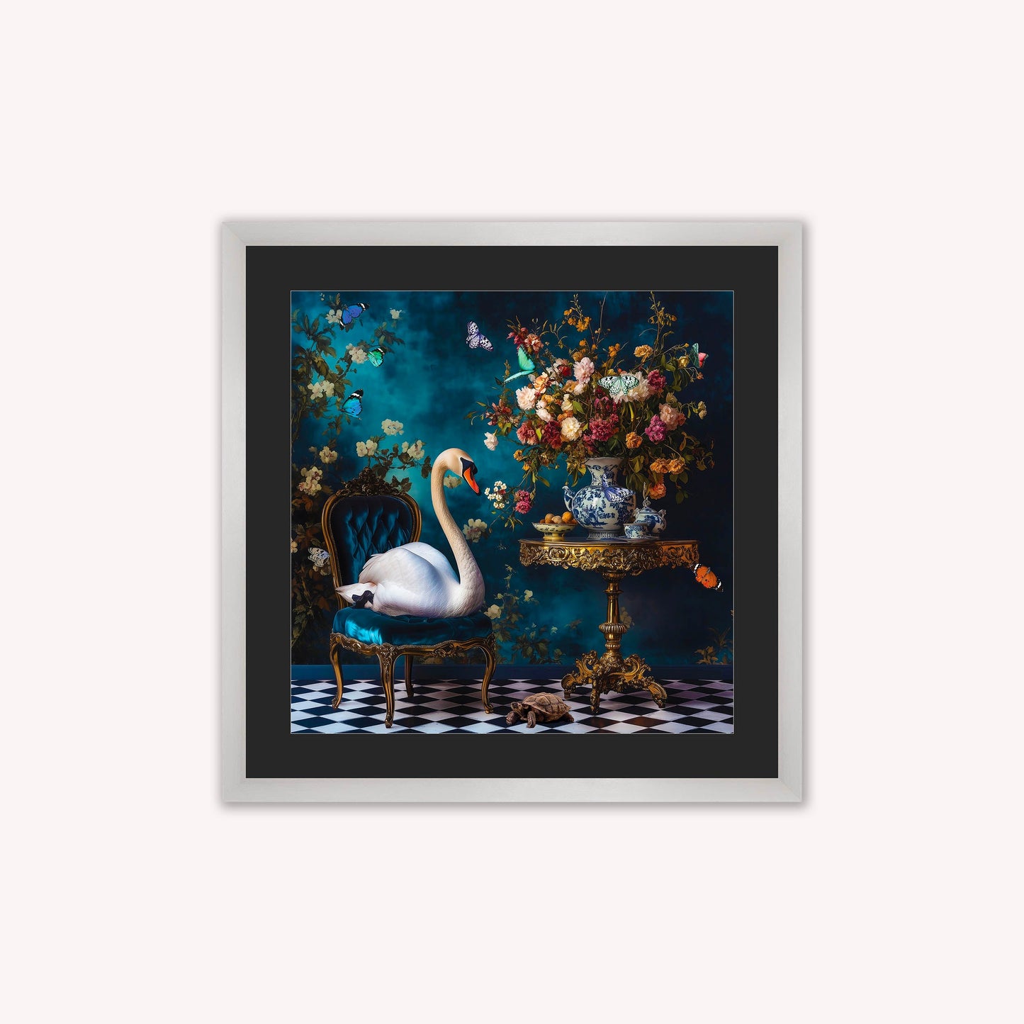 Curiosity Swan at the Stately Home with Black Mount Framed Wall Art