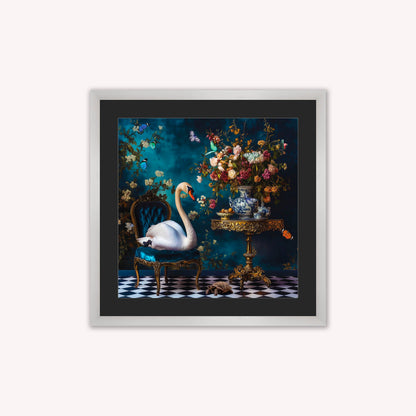 Curiosity Swan at the Stately Home with Black Mount Framed Wall Art