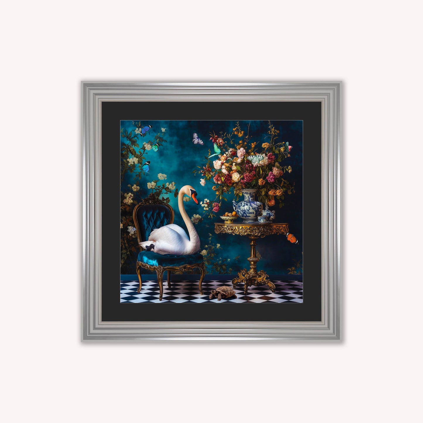 Curiosity Swan at the Stately Home with Black Mount Framed Wall Art