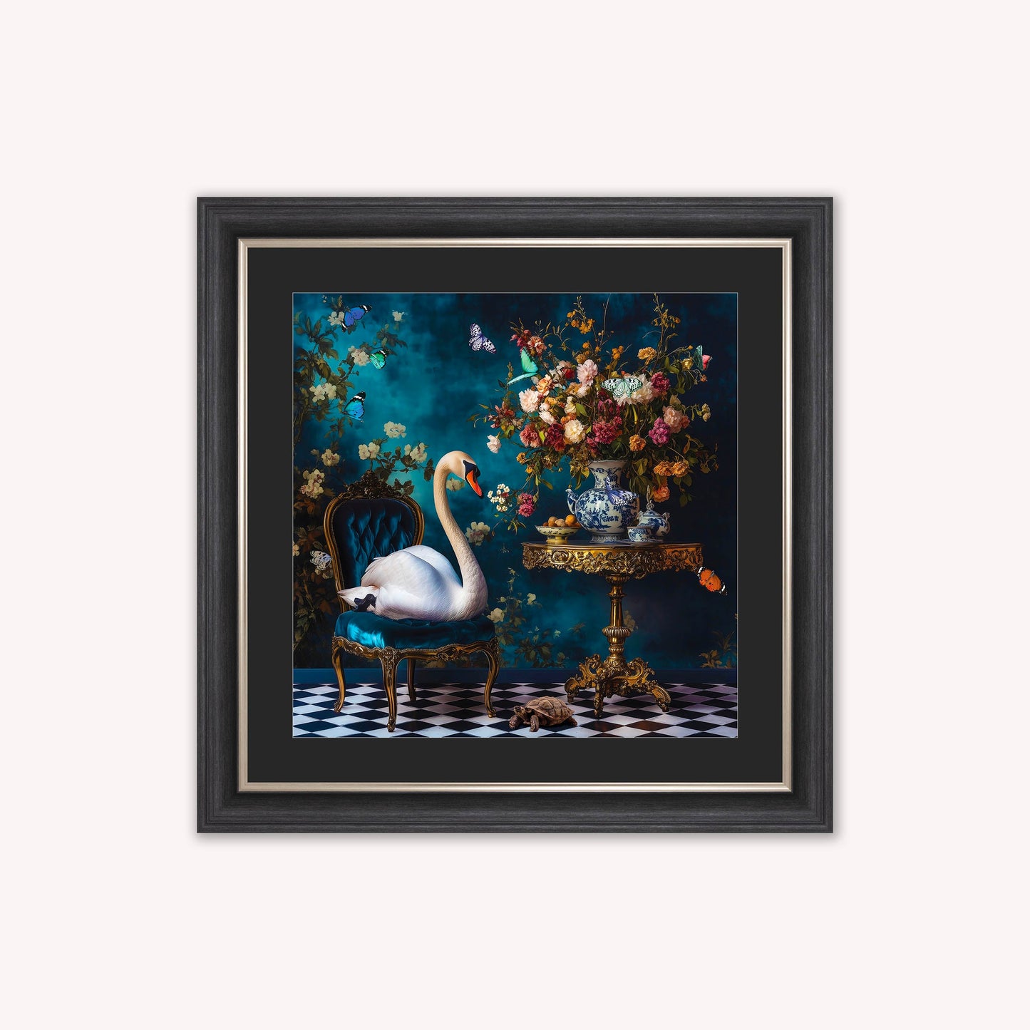 Curiosity Swan at the Stately Home with Black Mount Framed Wall Art