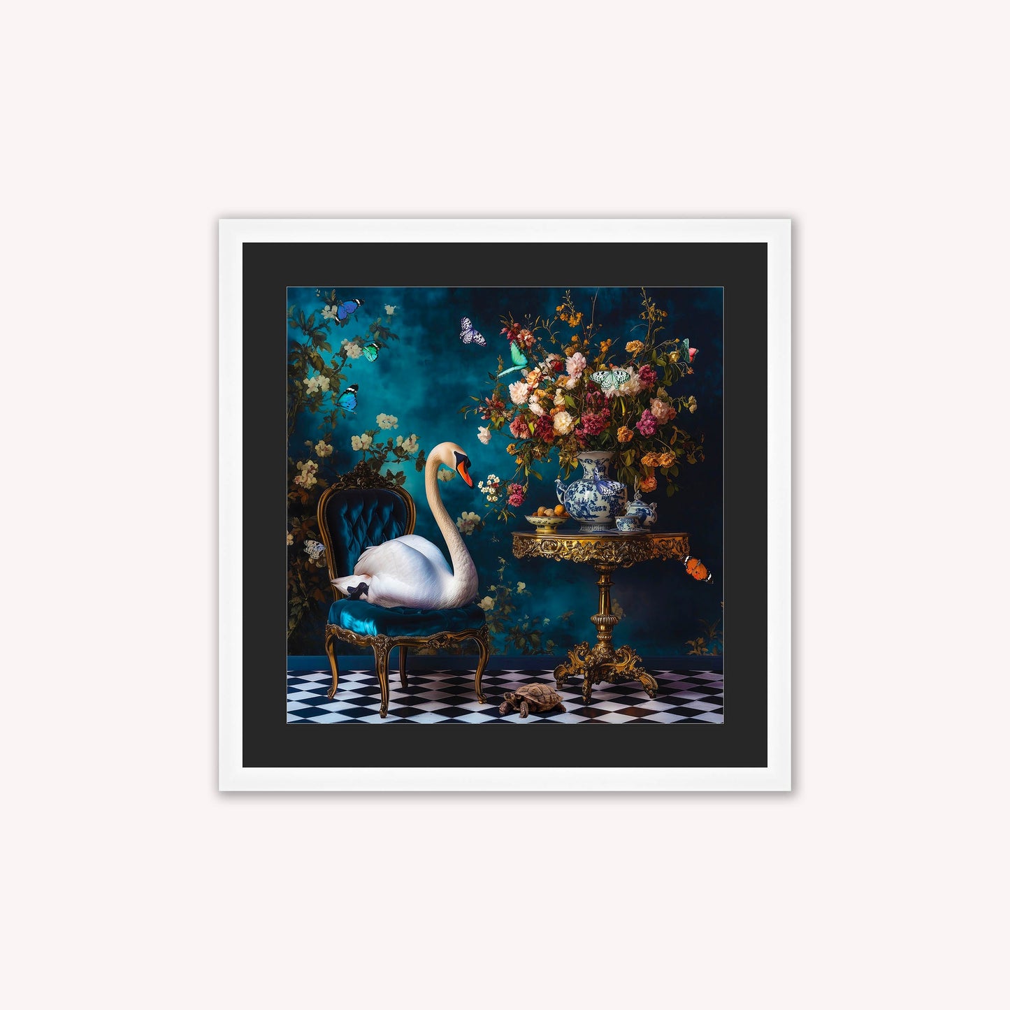 Curiosity Swan at the Stately Home with Black Mount Framed Wall Art