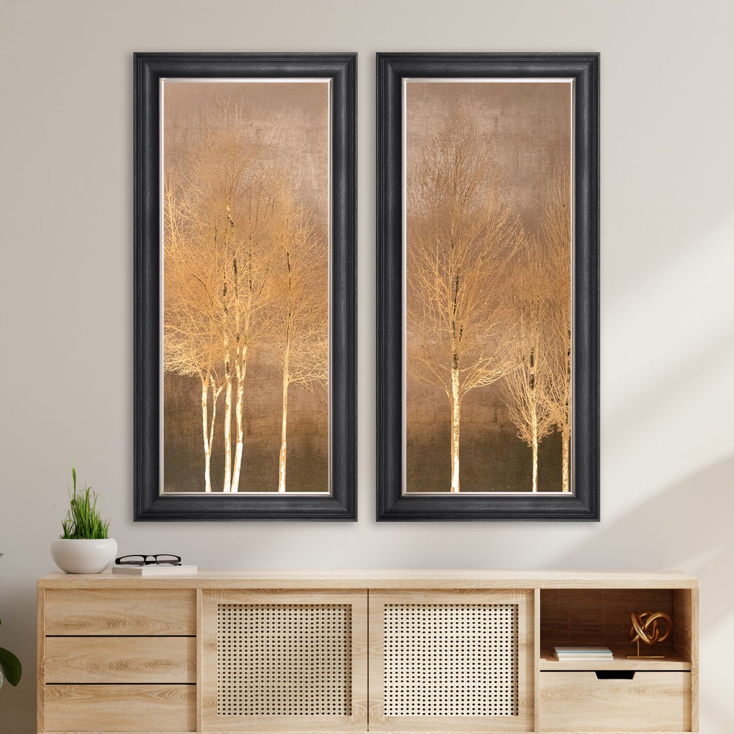 Gold Trees on Gold 1 with Gold foil Framed Wall Art