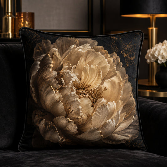 Champagne Peony Velvet Cushion - 60 x 60