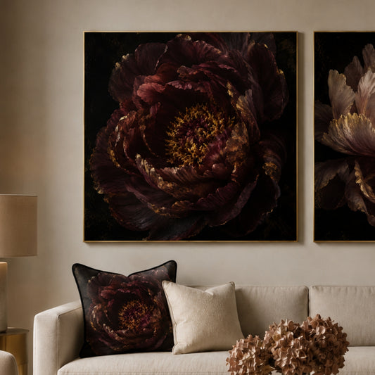 Midnight Peony Square Velvet Canvas