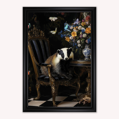 Luxury Velvet Art Print - Stately Home Curiosity Badger Framed Wall Art