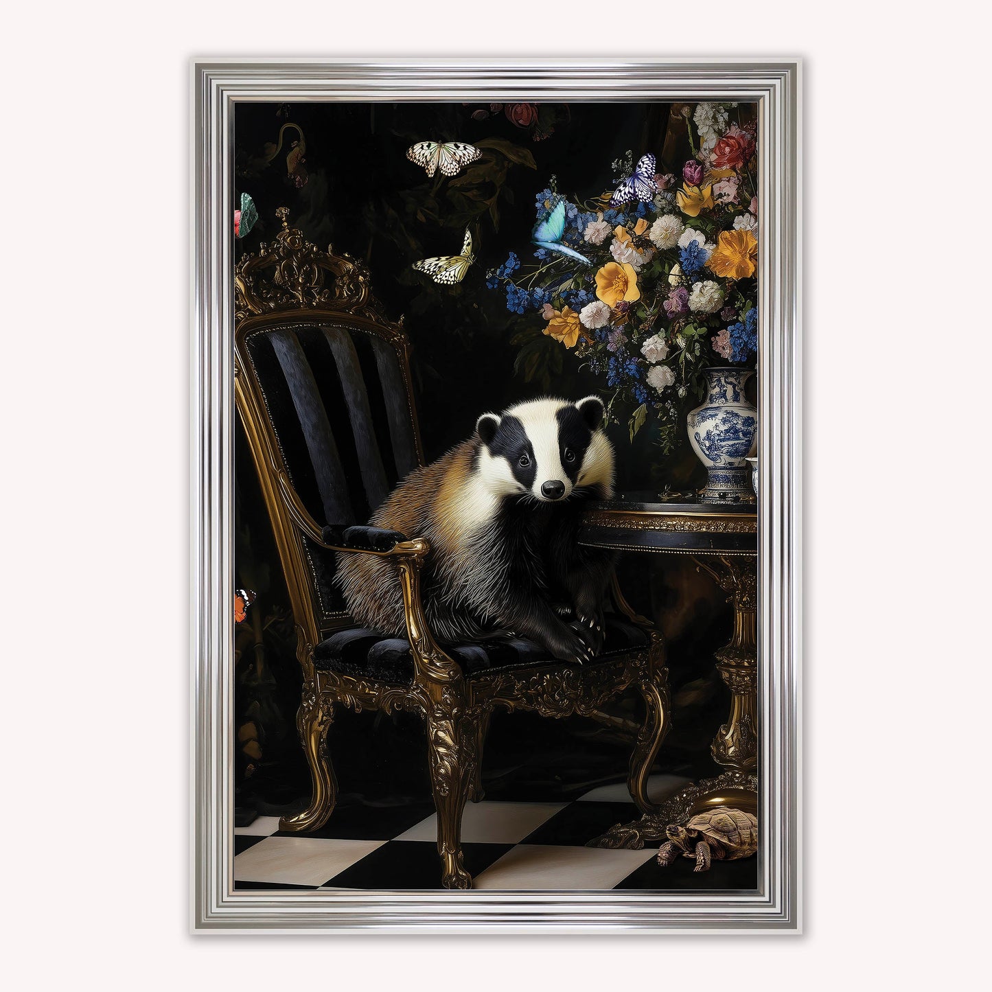Luxury Velvet Art Print - Stately Home Curiosity Badger Framed Wall Art