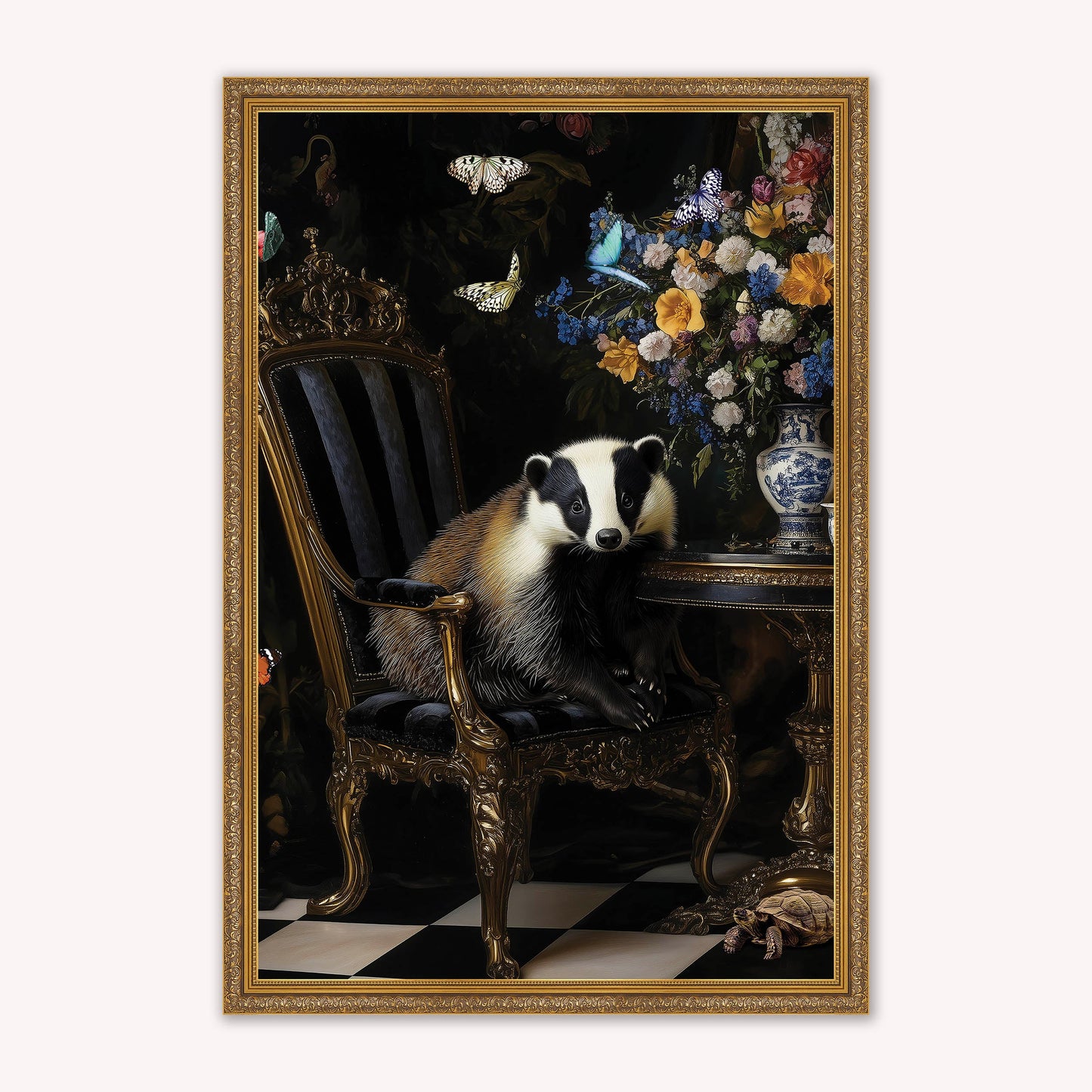 Luxury Velvet Art Print - Stately Home Curiosity Badger Framed Wall Art