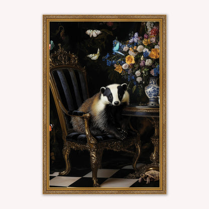 Luxury Velvet Art Print - Stately Home Curiosity Badger Framed Wall Art