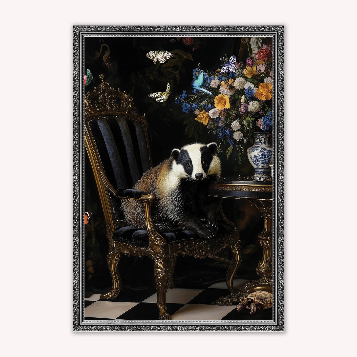 Luxury Velvet Art Print - Stately Home Curiosity Badger Framed Wall Art