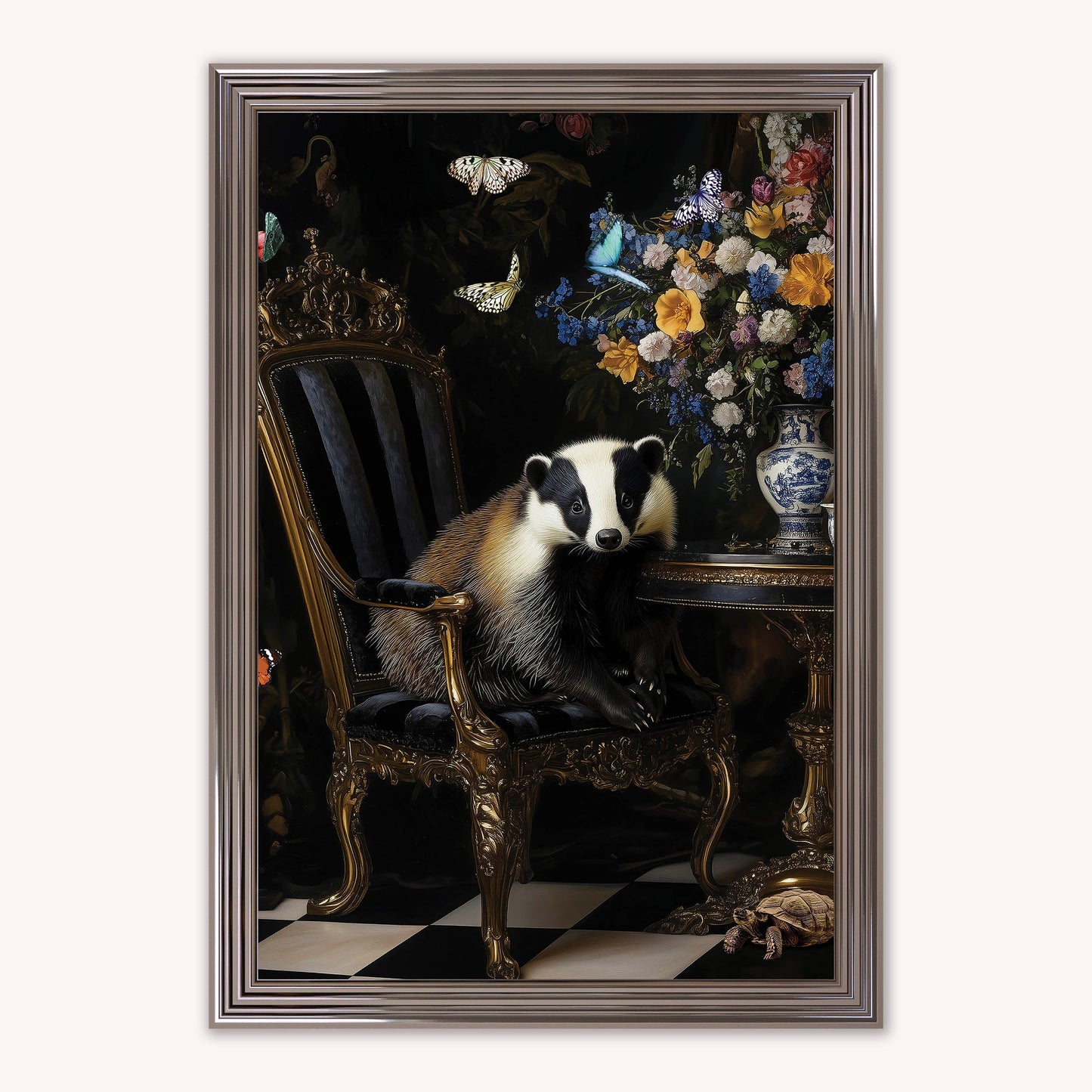 Luxury Velvet Art Print - Stately Home Curiosity Badger Framed Wall Art