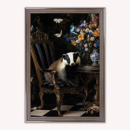 Luxury Velvet Art Print - Stately Home Curiosity Badger Framed Wall Art