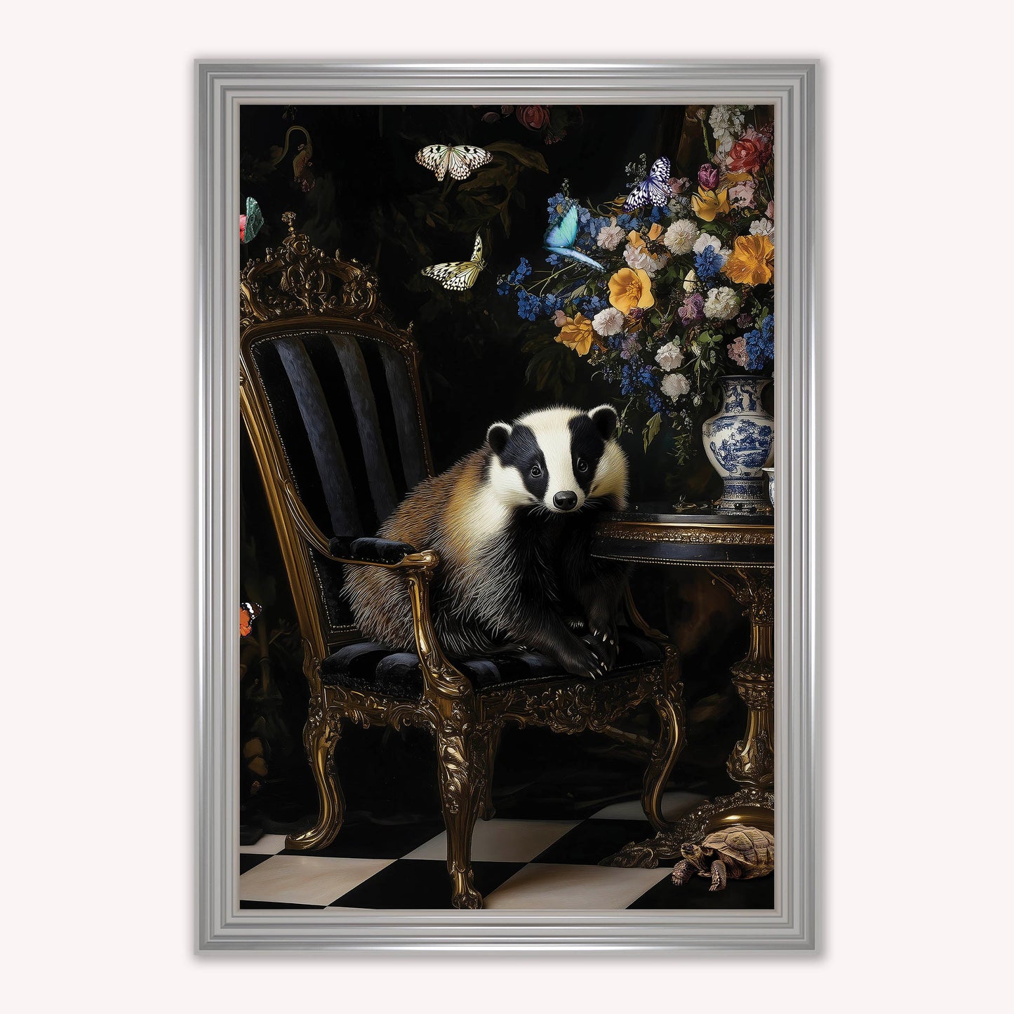 Luxury Velvet Art Print - Stately Home Curiosity Badger Framed Wall Art