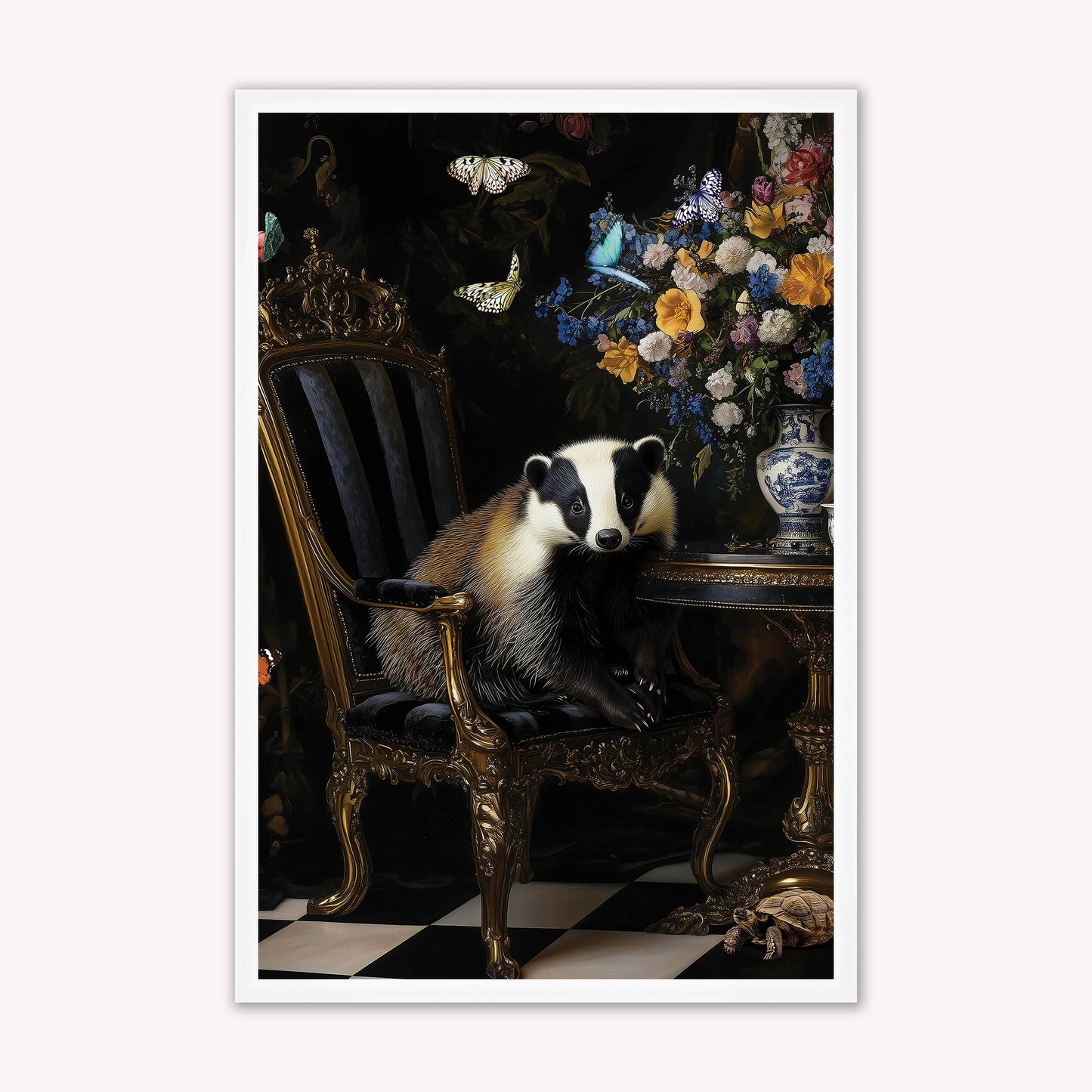 Luxury Velvet Art Print - Stately Home Curiosity Badger Framed Wall Art